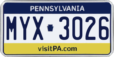PA license plate MYX3026