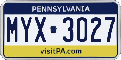 PA license plate MYX3027