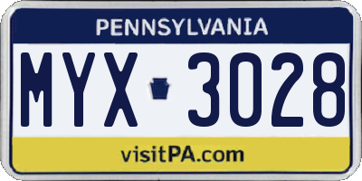 PA license plate MYX3028