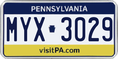 PA license plate MYX3029