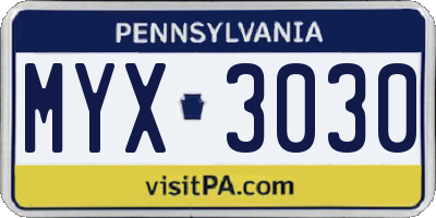 PA license plate MYX3030