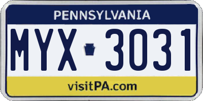 PA license plate MYX3031