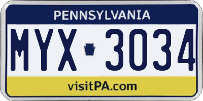 PA license plate MYX3034