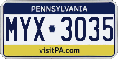PA license plate MYX3035