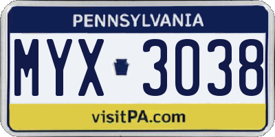PA license plate MYX3038