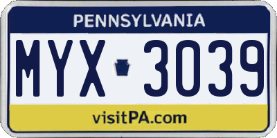 PA license plate MYX3039