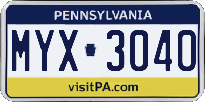 PA license plate MYX3040