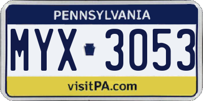 PA license plate MYX3053