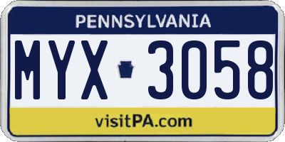 PA license plate MYX3058
