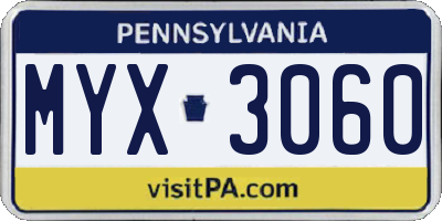 PA license plate MYX3060