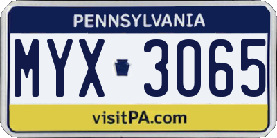 PA license plate MYX3065