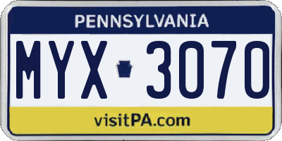 PA license plate MYX3070