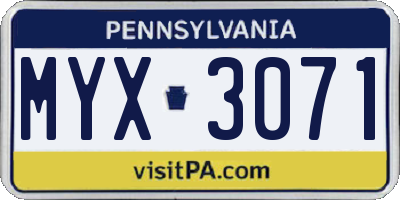 PA license plate MYX3071