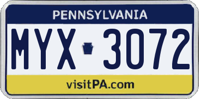 PA license plate MYX3072