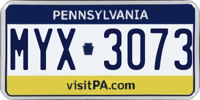 PA license plate MYX3073
