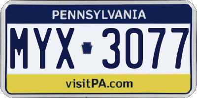 PA license plate MYX3077