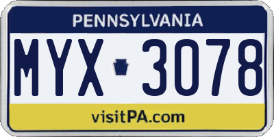 PA license plate MYX3078