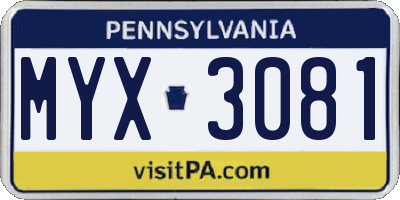 PA license plate MYX3081