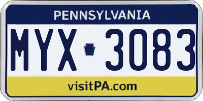 PA license plate MYX3083