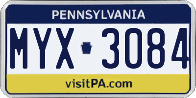 PA license plate MYX3084