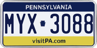 PA license plate MYX3088