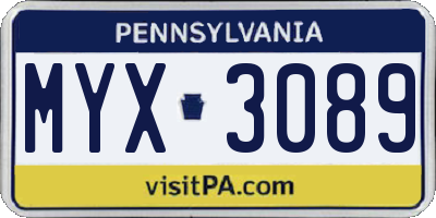 PA license plate MYX3089