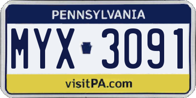 PA license plate MYX3091