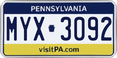 PA license plate MYX3092