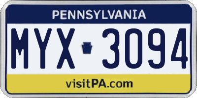 PA license plate MYX3094