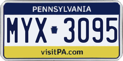 PA license plate MYX3095