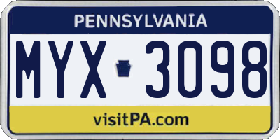 PA license plate MYX3098