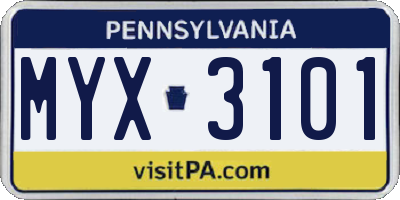 PA license plate MYX3101