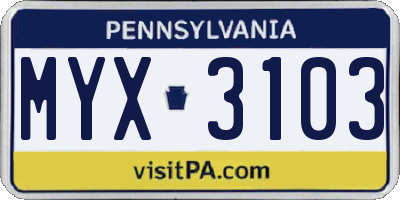 PA license plate MYX3103