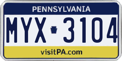 PA license plate MYX3104