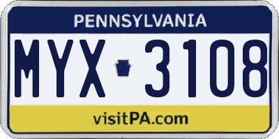 PA license plate MYX3108
