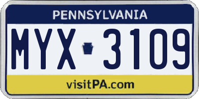 PA license plate MYX3109