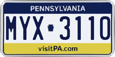 PA license plate MYX3110