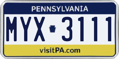 PA license plate MYX3111