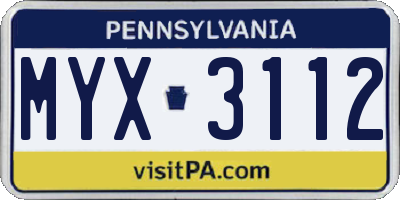 PA license plate MYX3112