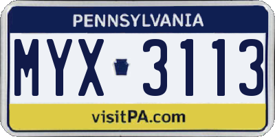 PA license plate MYX3113