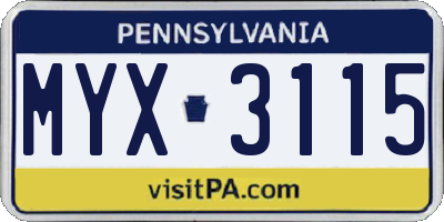 PA license plate MYX3115