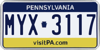 PA license plate MYX3117