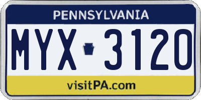 PA license plate MYX3120