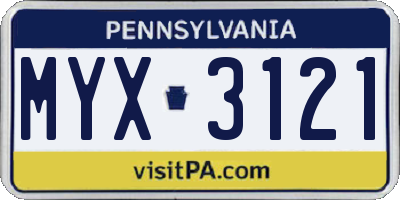 PA license plate MYX3121