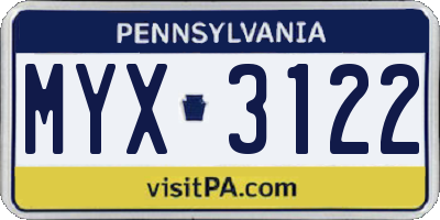 PA license plate MYX3122