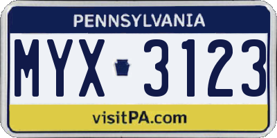 PA license plate MYX3123