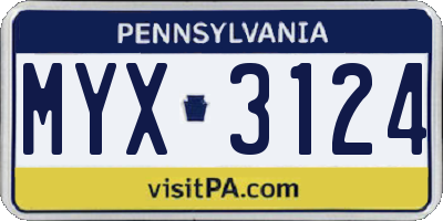 PA license plate MYX3124