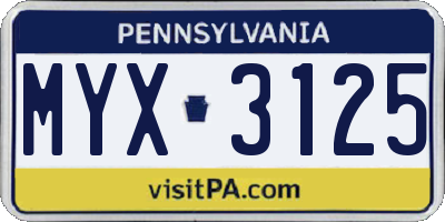 PA license plate MYX3125