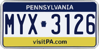 PA license plate MYX3126