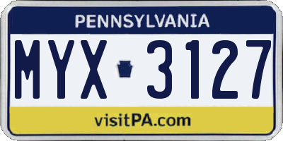 PA license plate MYX3127